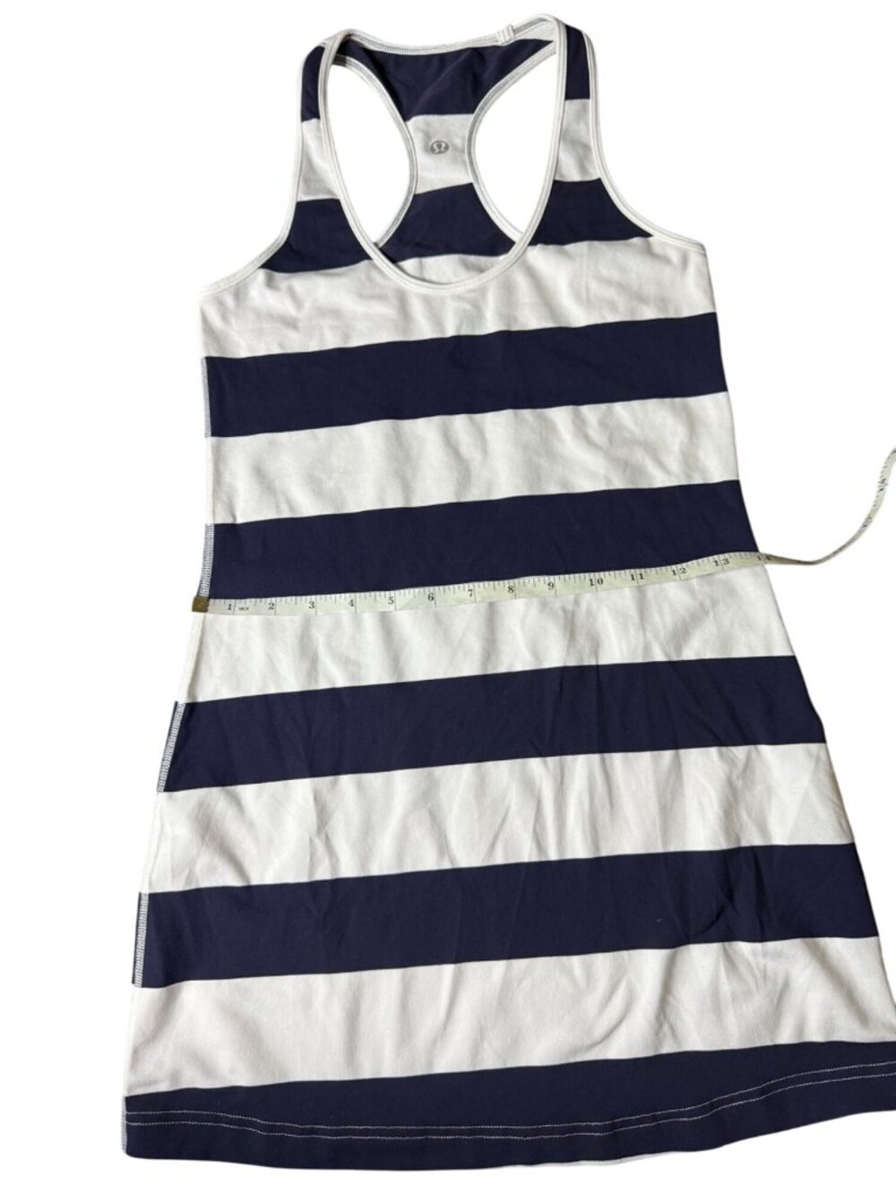 Lululemon Cool Racerback Extra Long Navy White Striped Tank Women Size 4 W1A21S - Picture 6 of 16